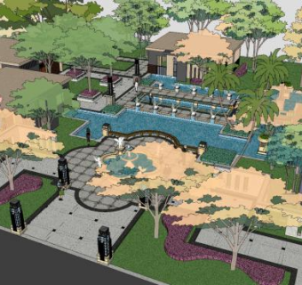 欧式艺术公园景观SU模型下载_sketchup草图大师SKP模型