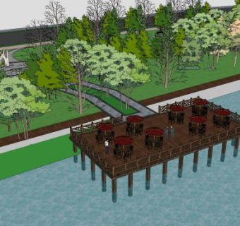 现代沿河公园SU模型下载_sketchup草图大师SKP模型