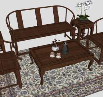 中式桌椅小品su模型下载_sketchup草图大师SKP模型