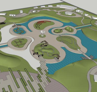 现代水景公园规划sketchup模型下载_sketchup草图大师SKP模型
