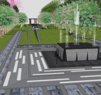 现代喷泉公园景观SU模型下载_sketchup草图大师SKP模型