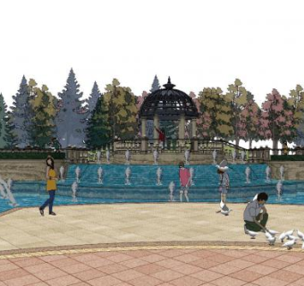 欧式公园凉亭景观SU模型下载_sketchup草图大师SKP模型