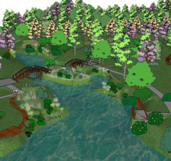 中式自然景观规划SU模型下载_sketchup草图大师SKP模型