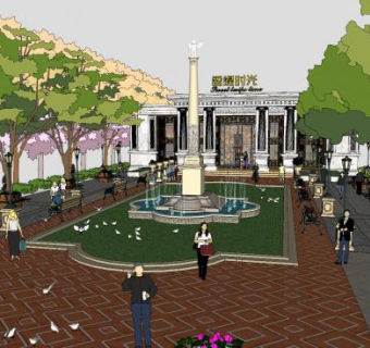 新中式公园喷泉小品SU模型下载_sketchup草图大师SKP模型