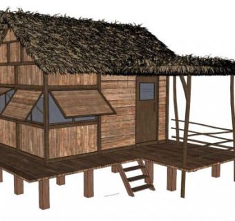 农村茅草屋su模型下载_sketchup草图大师SKP模型