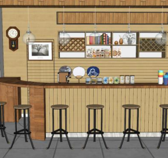 餐饮店吧台设计su模型下载_sketchup草图大师SKP模型