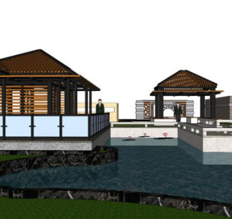 新中式公园凉亭设计SU模型下载_sketchup草图大师SKP模型