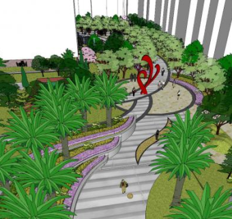 现代公园小品平台SU模型下载_sketchup草图大师SKP模型