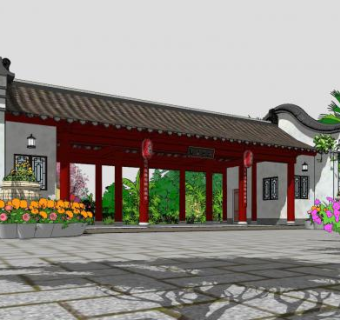 中式建设公园规划SU模型下载_sketchup草图大师SKP模型