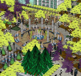 新中式城市公园景观SU模型下载_sketchup草图大师SKP模型