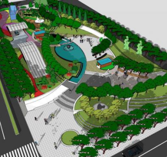 现代公园景观布景SU模型下载_sketchup草图大师SKP模型