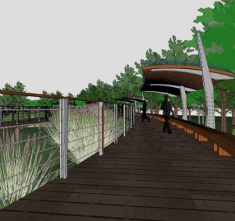 现代公园观赏水景廊道设计SU模型下载_sketchup草图大师SKP模型