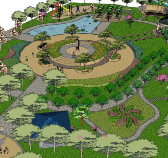 现代公园园艺景观SU模型下载_sketchup草图大师SKP模型