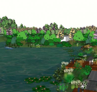 生态公园中式景观SU模型下载_sketchup草图大师SKP模型