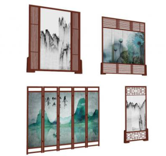 新中式室外屏风su模型下载_sketchup草图大师SKP模型