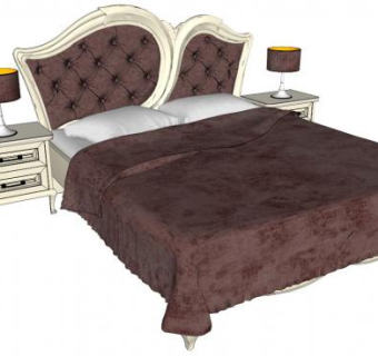 美式双人床su模型下载_sketchup草图大师SKP模型