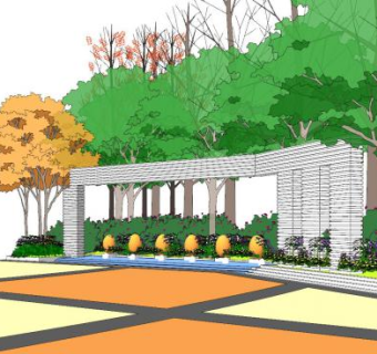 现代公园小品水景SU模型下载_sketchup草图大师SKP模型