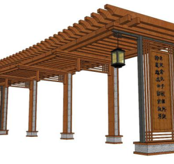 弧形木廊架su模型下载_sketchup草图大师SKP模型