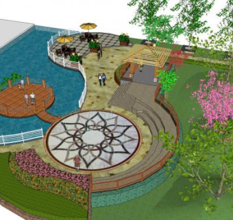 现代欧式水榭公园景观SU模型下载_sketchup草图大师SKP模型