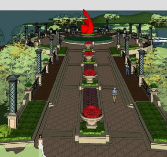 欧式公园小品景观SU模型下载_sketchup草图大师SKP模型