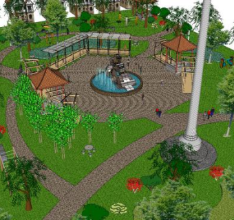 现代廊道公园小品SU模型下载_sketchup草图大师SKP模型