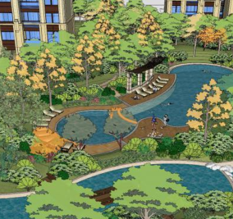 现代小区泳池景观SU模型下载_sketchup草图大师SKP模型