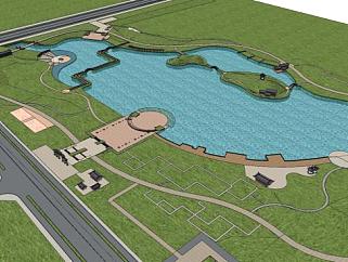 池塘公园<em>水景设计</em>SU模型下载_sketchup草图大师SKP模型