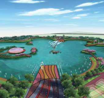 现代主题公园湖泊水景SU模型下载_sketchup草图大师SKP模型