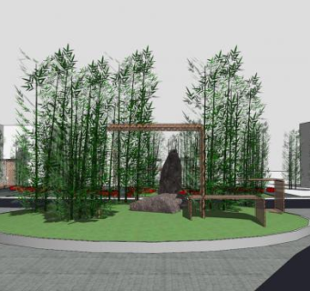 中式石景廊架景观SU模型下载_sketchup草图大师SKP模型