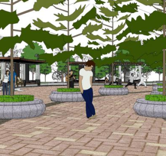 新中式公园走道休息景观SU模型下载_sketchup草图大师SKP模型