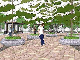 新中式公园走道休息景观SU模型下载_sketchup草图大师SKP模型