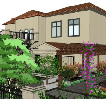 别墅庭院景观设计方案su模型下载_sketchup草图大师SKP模型