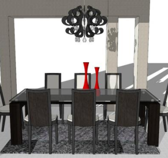 中式餐饮桌椅su模型下载_sketchup草图大师SKP模型