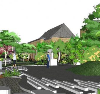 新中式公园水池SU模型下载_sketchup草图大师SKP模型