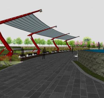 现代公园遮阳景观SU模型下载_sketchup草图大师SKP模型