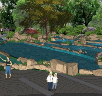 现代泳池公园设计SU模型下载_sketchup草图大师SKP模型