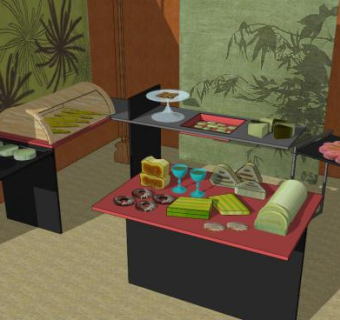 自助餐厅餐台su模型下载_sketchup草图大师SKP模型