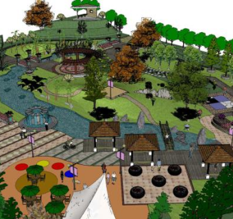 现代水景休闲公园SU模型下载_sketchup草图大师SKP模型