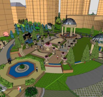 现代欧式凉亭公园SU模型下载_sketchup草图大师SKP模型