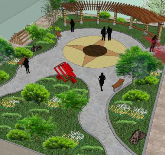 现代公园廊道空地SU模型下载_sketchup草图大师SKP模型