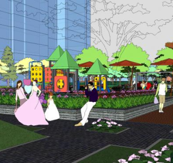 现代儿童设施公园景观SU模型下载_sketchup草图大师SKP模型