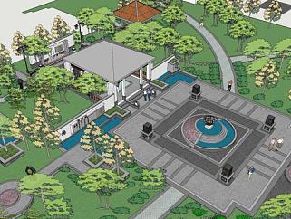 新中式建筑公园设计SU模型下载_sketchup草图大师SKP模型