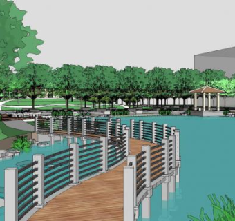 中式公园水上景观SU模型下载_sketchup草图大师SKP模型