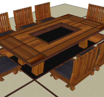 日式餐桌su模型下载_sketchup草图大师SKP模型