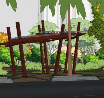 现代休闲凉棚公园SU模型下载_sketchup草图大师SKP模型