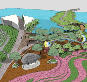 现代城市廊道公园SU模型下载_sketchup草图大师SKP模型