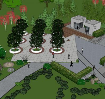 公园树景景观SU模型下载_sketchup草图大师SKP模型