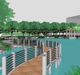 中式栈道公园SU模型下载_sketchup草图大师SKP模型