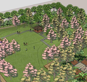 生态公园石板路凉亭SU模型下载_sketchup草图大师SKP模型