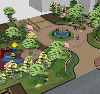 现代公园喷泉小景SU模型下载_sketchup草图大师SKP模型